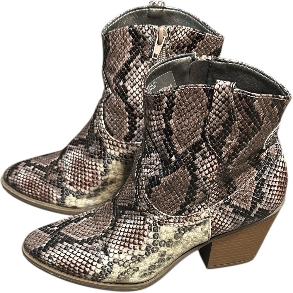Sugar Snakeskin Pattern Ankle Booties